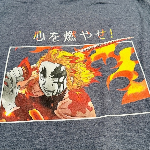 Demon Slayer Rengoku Demon Set Your Heart Ablaze Heather Grey Graphic T-shirt - Picture 2 of 6